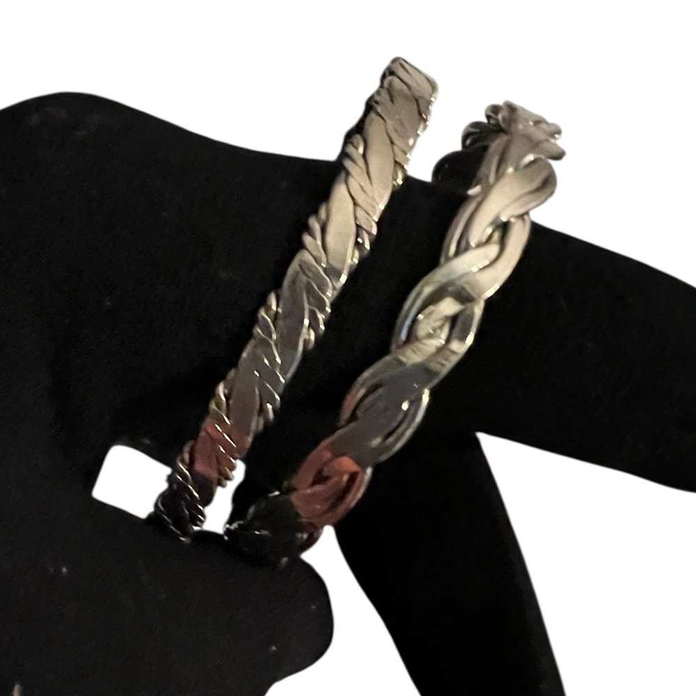 2-Vintage Silver Tone Braided Bangle Bracelets